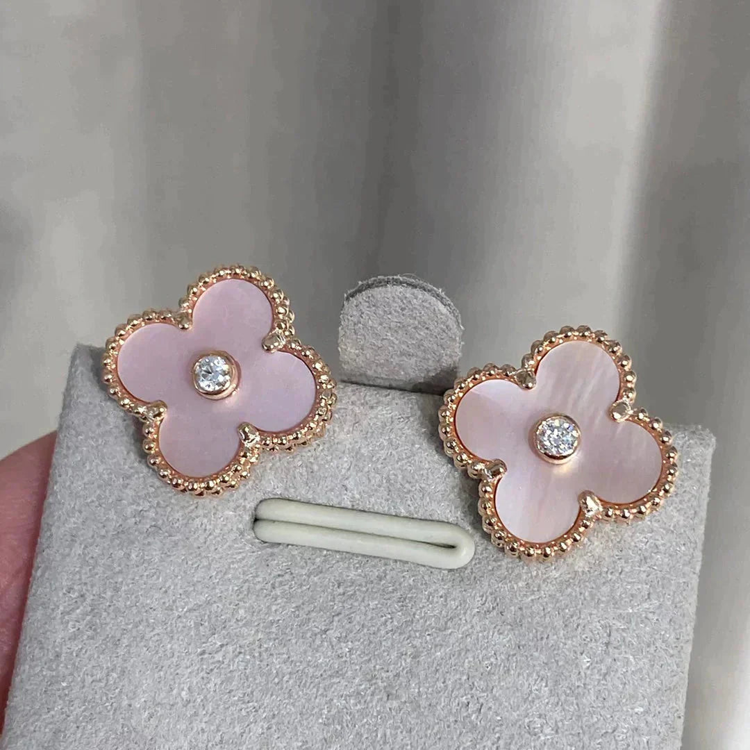 [Angela Jewellery]CLOVER MEDIUM 1 MOTIFS  PINK MOP DIAMOND EARRINGS