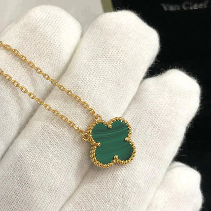 [Angela Jewellery]CLOVER 15MM MALACHITE SINGLE FLOWER  NECKLACE