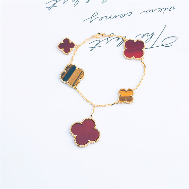 [Angela Jewellery]CLOVER BRACELET 5 MOTIFS CARNELIAN TIGER EYE