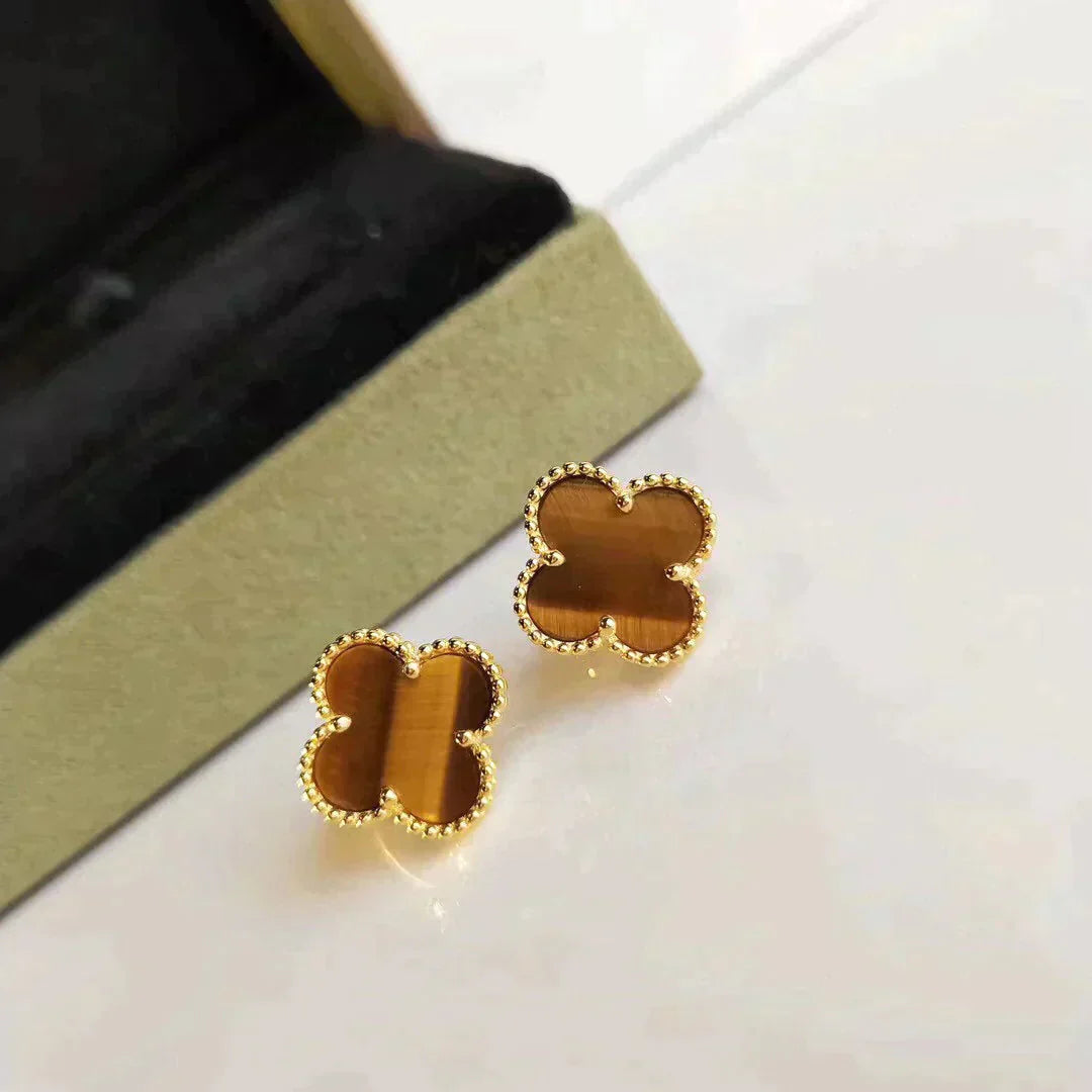[Angela Jewellery]CLOVER MEDIUM 1 MOTIFS TIGER EYE EARRINGS