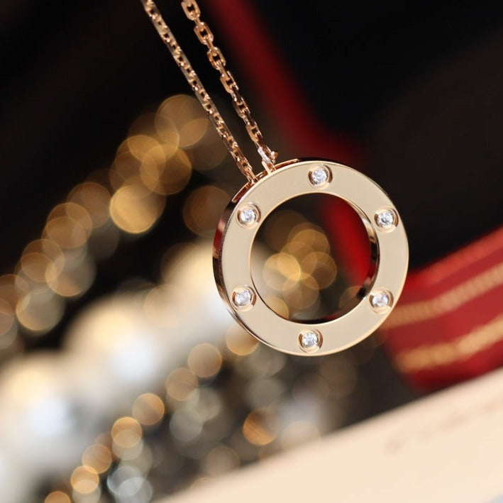 [Angela Jewellery]LOVE NECKLACE 16MM 6 DIAMONDS PINK GOLD