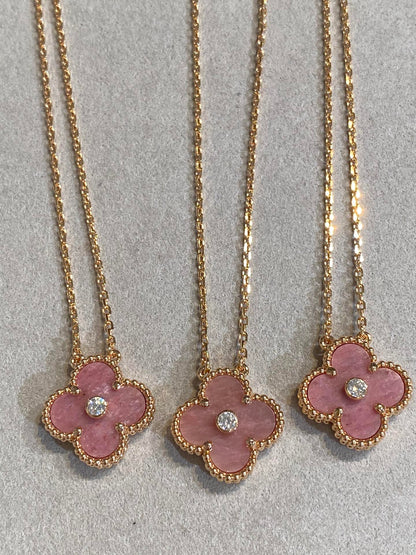 [Angela Jewellery]CLOVER 15MM DIAMOND RHODONITE NECKLACE