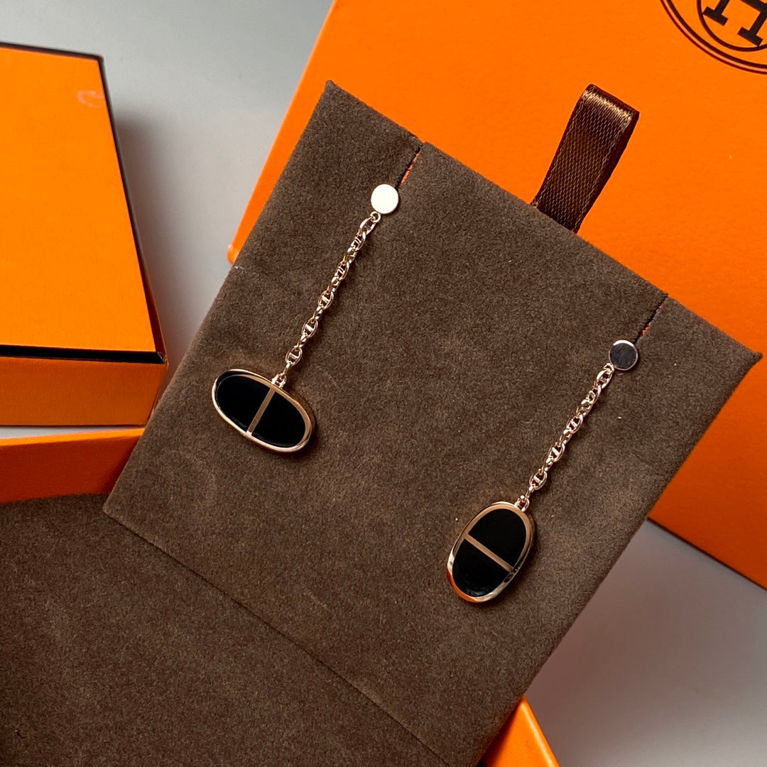 [Angela Jewellery]CHAINE VERSO BLACK CERAMIC EARRINGS
