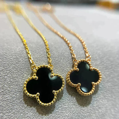 [Angela Jewellery]CLOVER 15MM BLACK ONYX SINGLE FLOWER NECKLACE