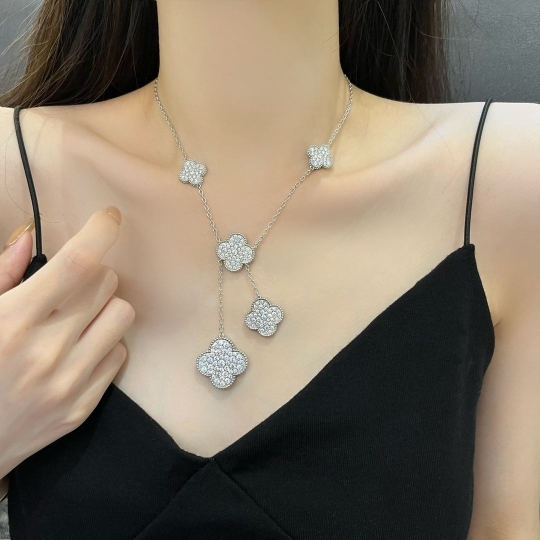 [Angela Jewellery]CLOVER 5 MOTIFS SILVER DIAMONDS NECKLACE