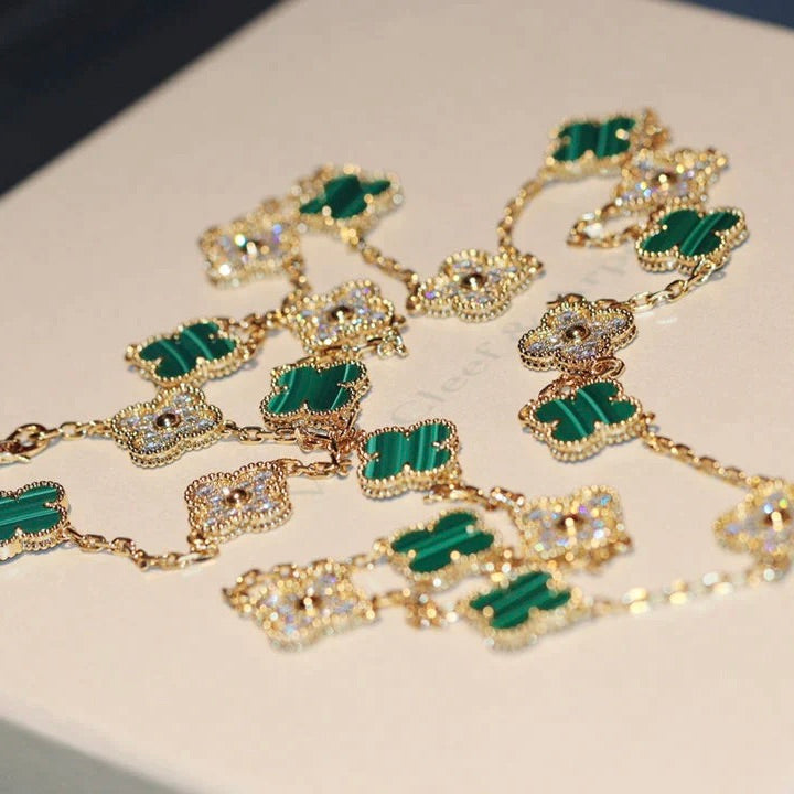 [Angela Jewellery]CLOVER 20 MOTIFS MALACHITE DIAMOND NECKLACE