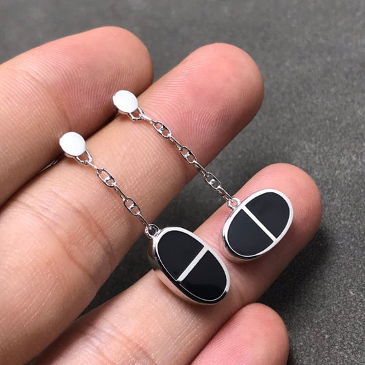 [Angela Jewellery]CHAINE VERSO BLACK CERAMIC SILVER EARRINGS