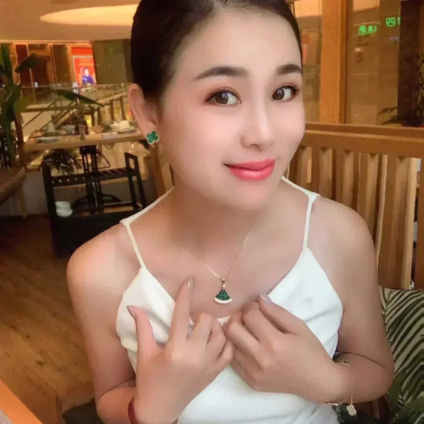 [Angela Jewellery]CLOVER MEDIUM 1 MOTIFS MALACHITE  EARRINGS