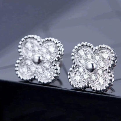 [Angela Jewellery]CLOVER 1 MOTIFS DIAMOND STUD EARRINGS SILVER
