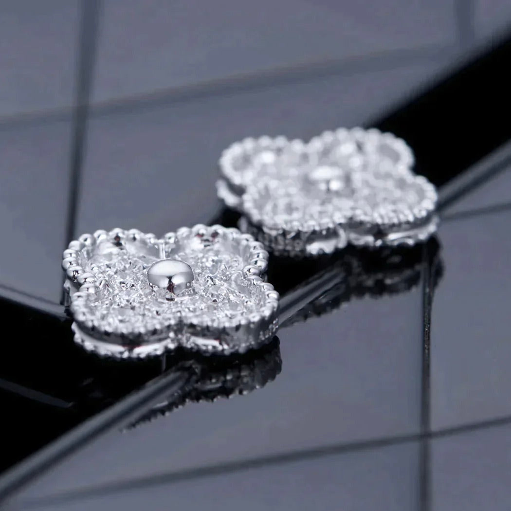 [Angela Jewellery]CLOVER 1 MOTIFS DIAMOND STUD EARRINGS SILVER