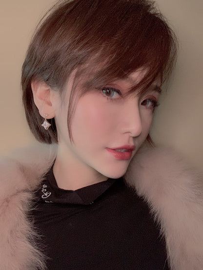 [Angela Jewellery]DOUBLE STAR PINK GOLD MOP DROP EARRINGS