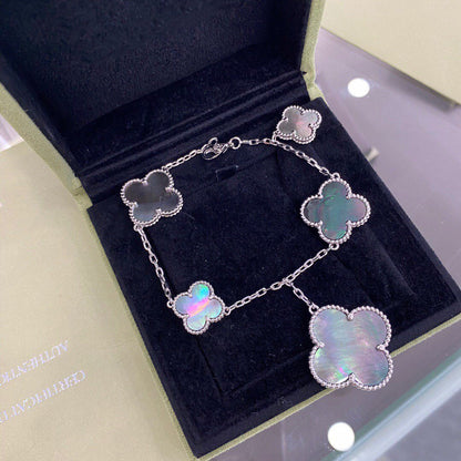 [Angela Jewellery]CLOVER 5 MOTIFS SIVLER DARK MOP BRACELET