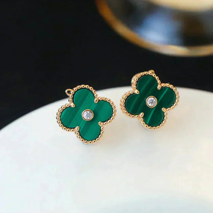 [Angela Jewellery]CLOVER MEDIUM 1 MOTIFS MALACHITE DIAMOND EARRINGS