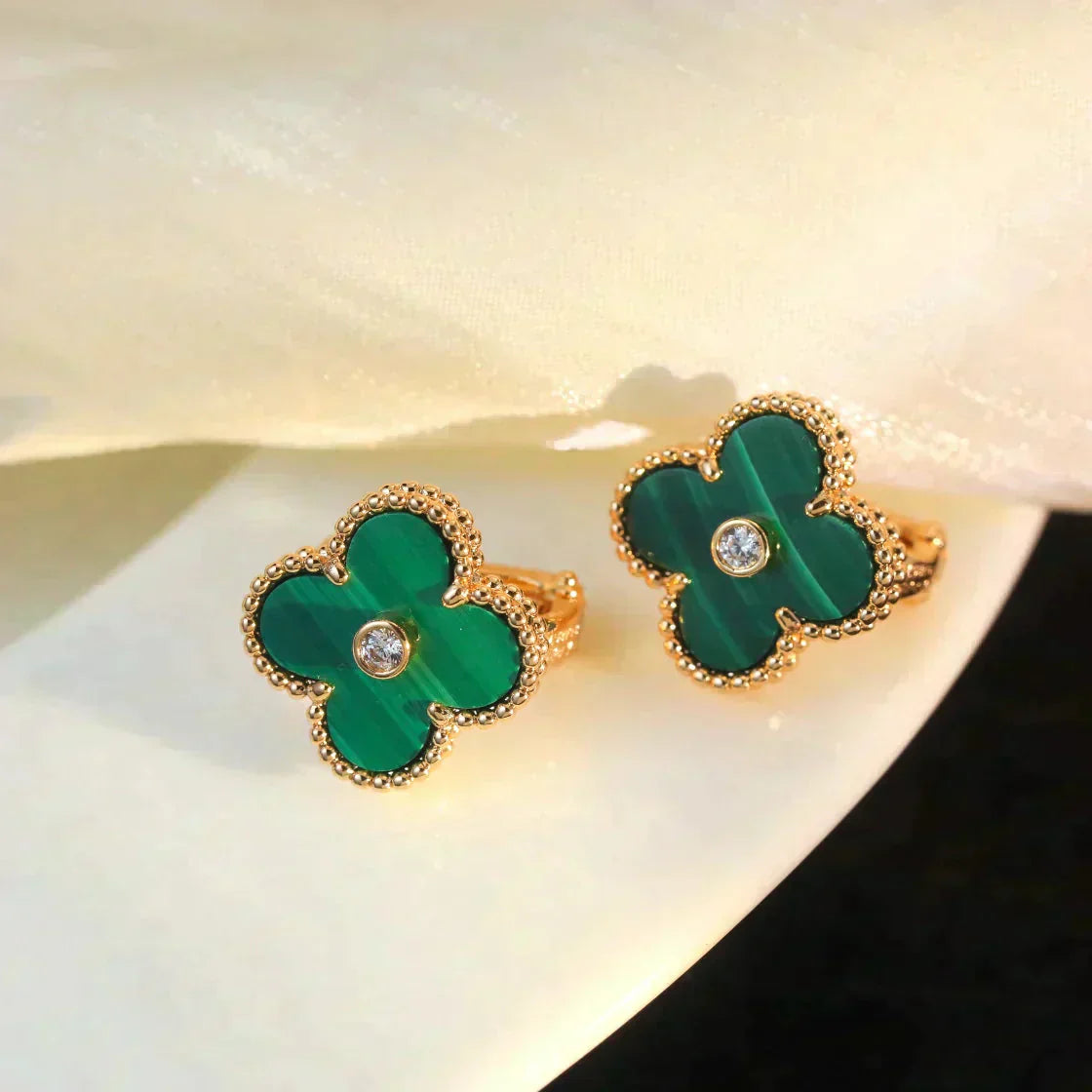 [Angela Jewellery]CLOVER MEDIUM 1 MOTIFS MALACHITE DIAMOND EARRINGS