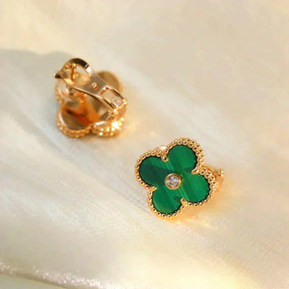 [Angela Jewellery]CLOVER MEDIUM 1 MOTIFS MALACHITE DIAMOND EARRINGS