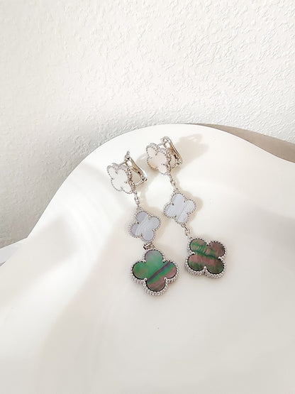 [Angela Jewellery]CLOVER 3 MOTIFS CHALCEDONY DARK MOP SILVER EARRINGS