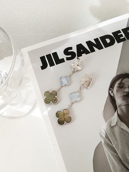 [Angela Jewellery]CLOVER 3 MOTIFS CHALCEDONY DARK MOP SILVER EARRINGS