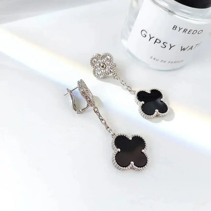 [Angela Jewellery]CLOVER 2 MOTIFS  DIAMOND ONYX EARRINGS SILVER