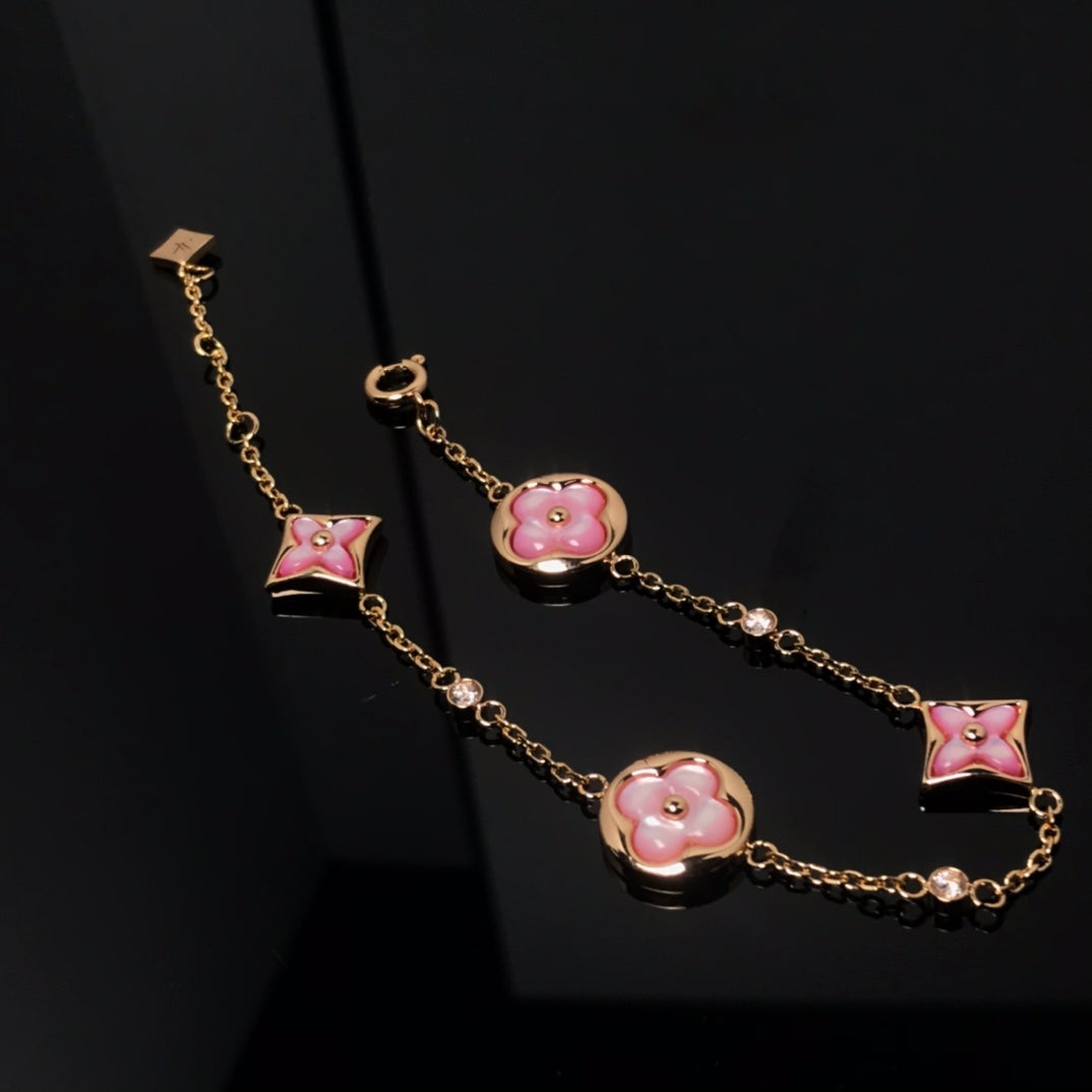 [Angela Jewellery]STAR AND SUN 4 MOTIF PINK MOP PINK GOLD BRACELET