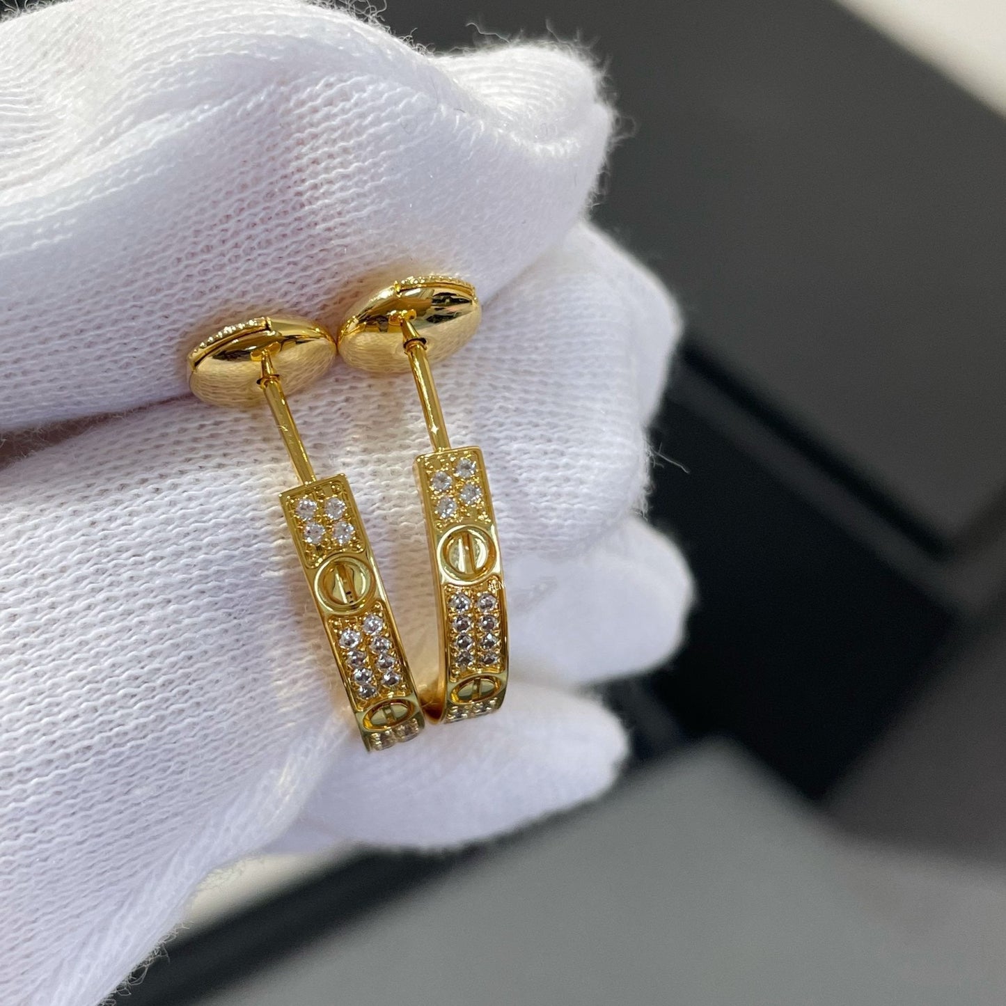 [Angela Jewellery]LOVE DIAMOND GOLD HOOP EARRINGS