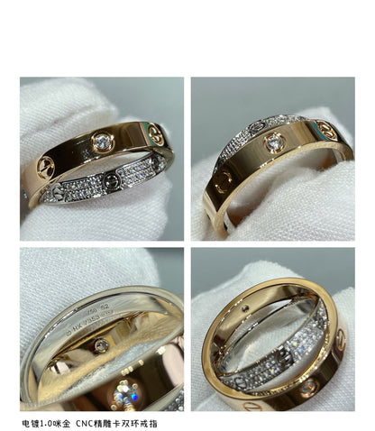 [Angela Jewellery]LOVE PINK GOLD SILVER DIAMOND DOUBLE RING