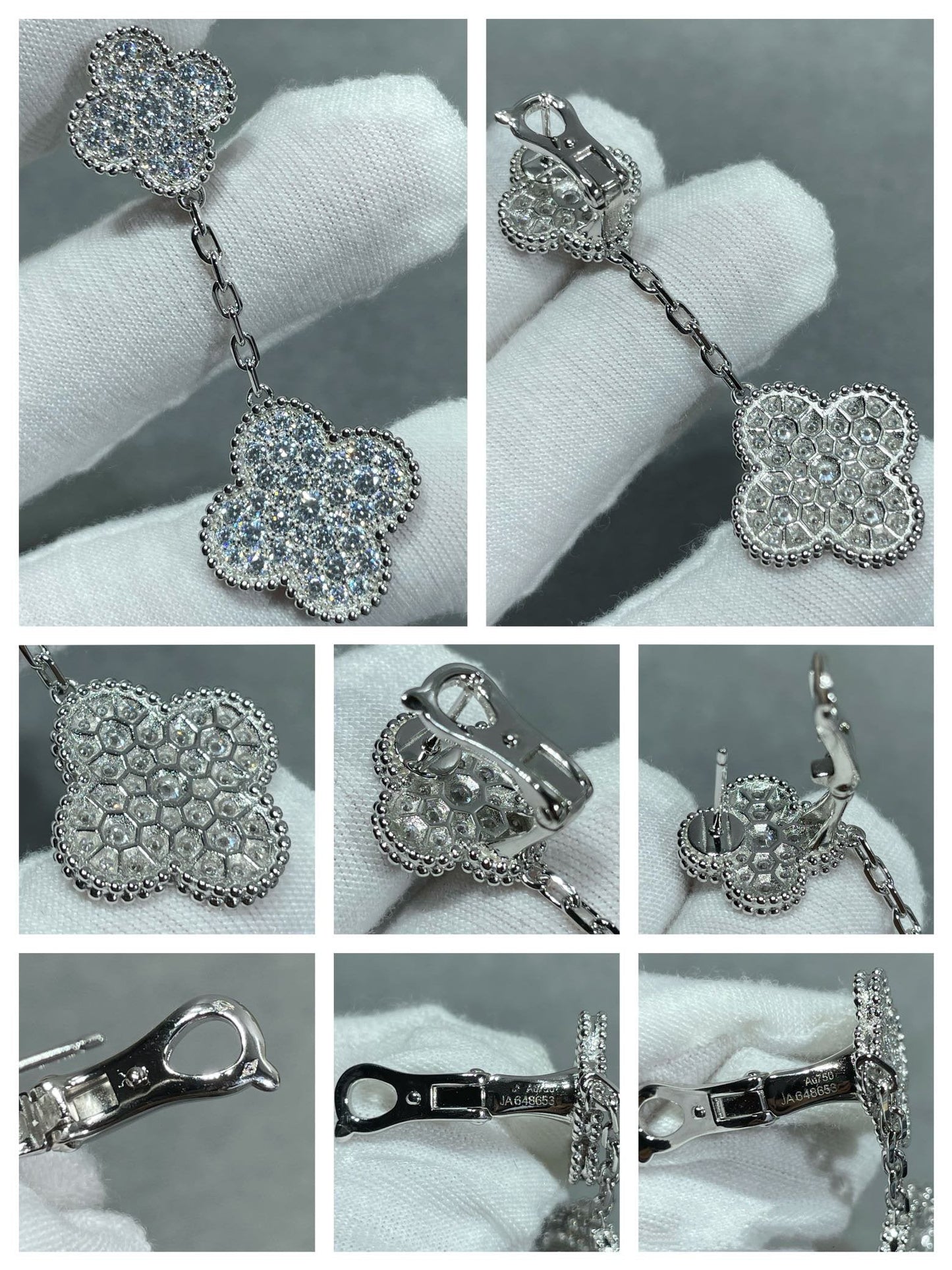 [Angela Jewellery]CLOVER 2 MOTIFS DIAMOND PAVED SILVER EARRINGS