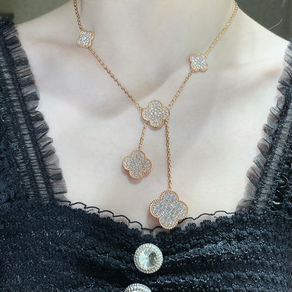 [Angela Jewellery]CLOVER 6 MOTIF DIAMOND PAVED NECKLACE
