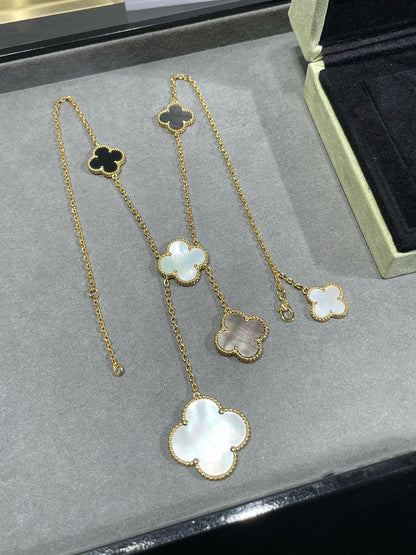 [Angela Jewellery]CLOVER 6 MOTIF MOP ONYX GOLD NECKLACE