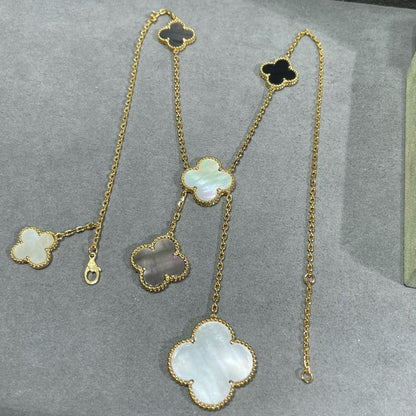 [Angela Jewellery]CLOVER 6 MOTIF MOP ONYX GOLD NECKLACE