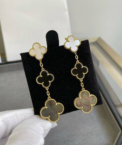 [Angela Jewellery]CLOVER 3 MOTIF MOP ONYX DARK MOP PINK GOLD EARRINGS