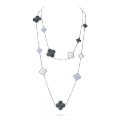 [Angela Jewellery]CLOVER 16 MOTIF CHALCEDONY MOP SILVER NECKLACE