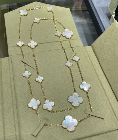 [Angela Jewellery]CLOVER 16 MOTIF WHITE MOP GOLD NECKLACE