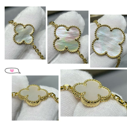 [Angela Jewellery]CLOVER 16 MOTIF WHITE MOP GOLD NECKLACE