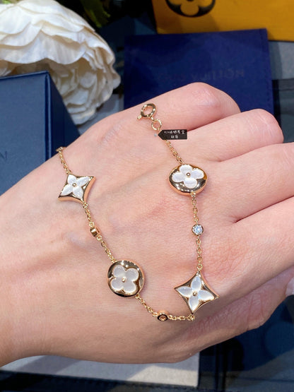 [Angela Jewellery]STAR AND SUN 4 MOTIF WHITE MOP PINK GOLD BRACELET