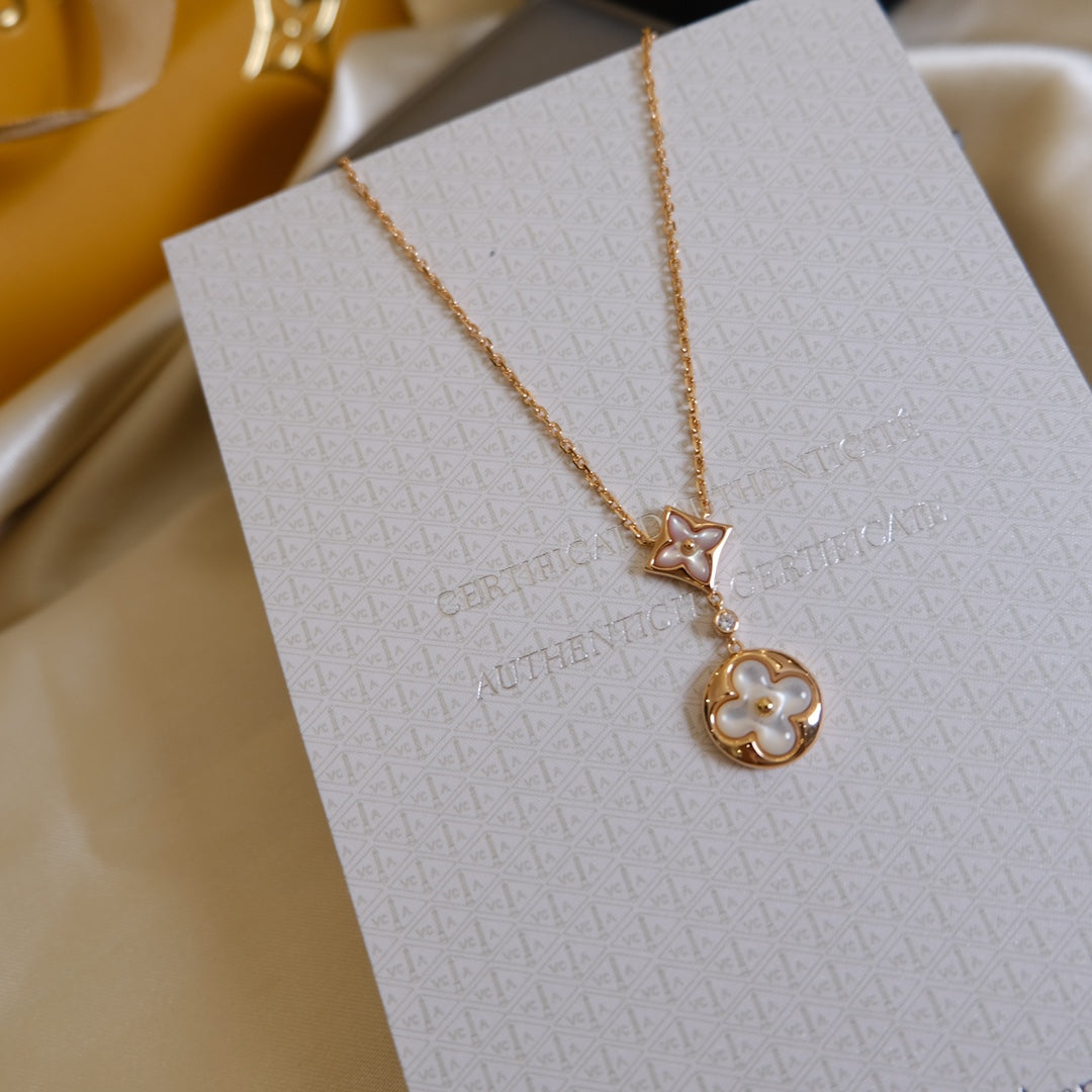 [Angela Jewellery]STAR AND SUN WHITE MOP 2 MOTIF PINK GOLD NECKLACE