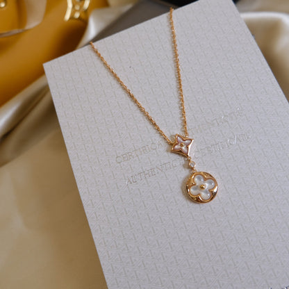 [Angela Jewellery]STAR AND SUN WHITE MOP 2 MOTIF PINK GOLD NECKLACE