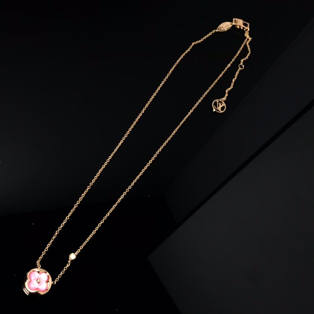 [Angela Jewellery]COLOR BLOSSOM PINK MOP SUN GOLD NECKLACE