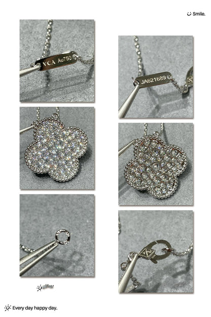 [Angela Jewellery]CLOVER 25MM LARGE PENDANT DIAMOND PAVED SILVER NECKLACE
