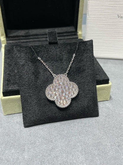 [Angela Jewellery]CLOVER 25MM LARGE PENDANT DIAMOND PAVED SILVER NECKLACE