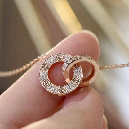 [Angela Jewellery]LOVE 7.6MM NECKLACE ROSE GOLD AND SILVER  FULL DIAMOND