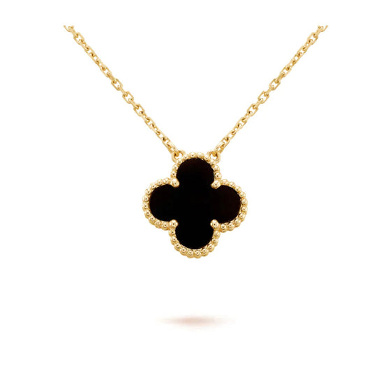 [Angela Jewellery]CLOVER 15MM BLACK ONYX SINGLE FLOWER NECKLACE