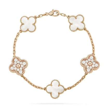 [Angela Jewellery]CLOVER BRACELET 5 MOTIF WHITE MOP DIAMOND