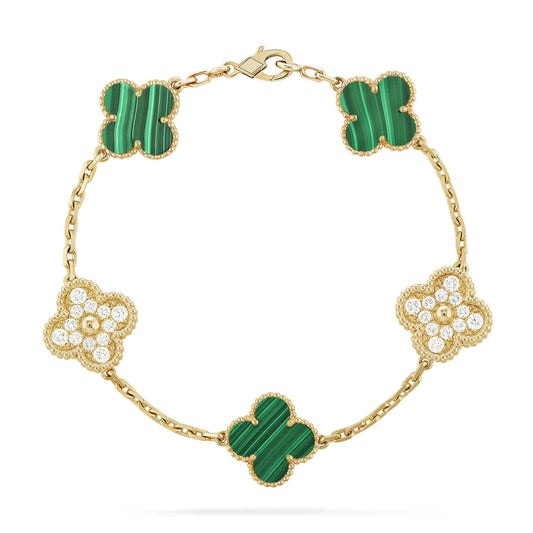 [Angela Jewellery]CLOVER  5 MOTIF MALACHITE DIAMOND BRACELET