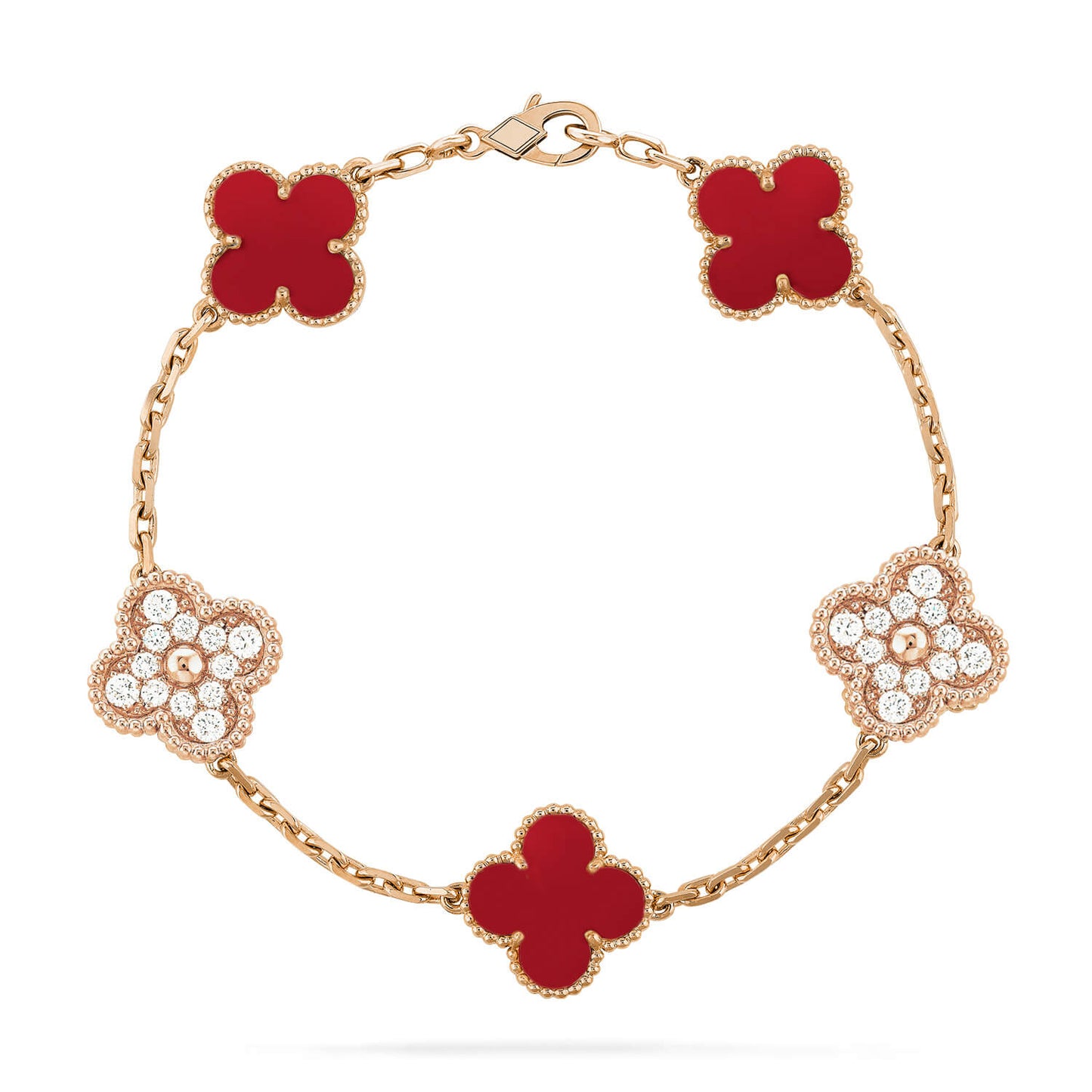 [Angela Jewellery]CLOVER 5 MOTIFS CARNELIAN DIAMOND BRACELET