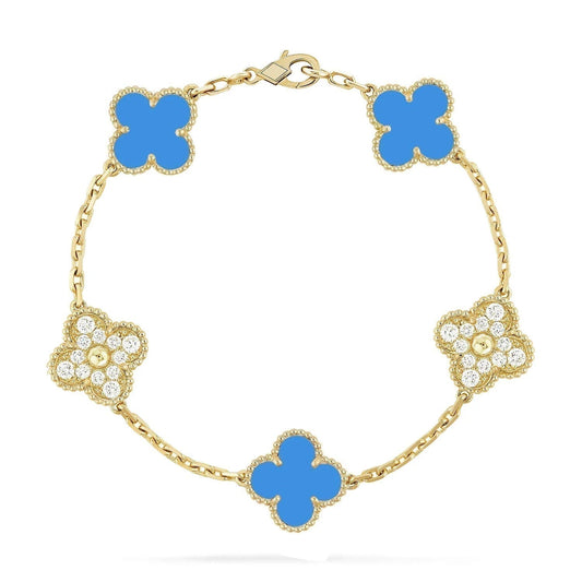 [Angela Jewellery]CLOVER 5 MOTIF BLUE CHALCEDONY DIAMOND GOLD BRACELET
