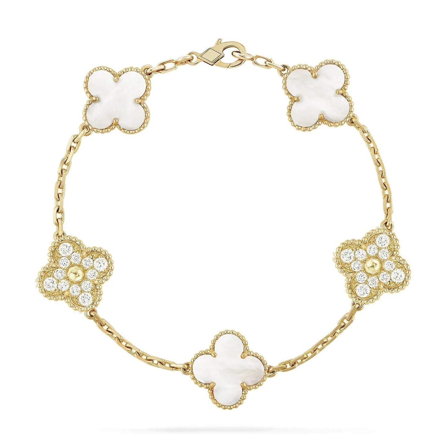 [Angela Jewellery]CLOVER BRACELET 5 MOTIF WHITE MOP DIAMOND