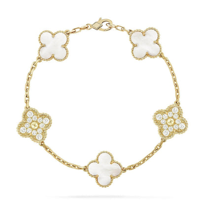 [Angela Jewellery]CLOVER BRACELET 5 MOTIF WHITE MOP DIAMOND