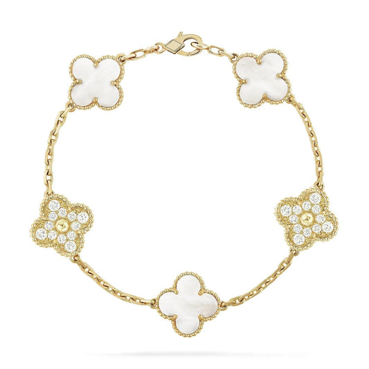 [Angela Jewellery]CLOVER BRACELET 5 MOTIF WHITE MOP DIAMOND