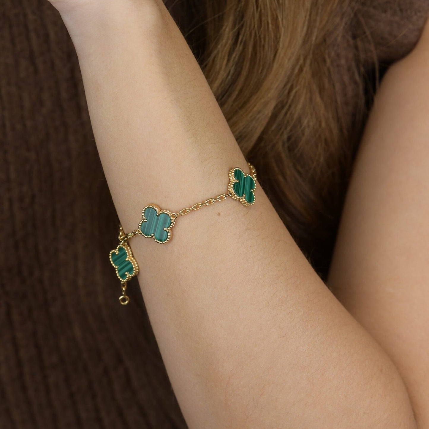 [Angela Jewellery]CLOVER 5 MOTIFS MALACHITE BRACELET