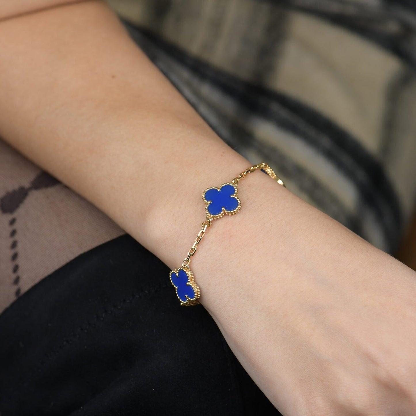 [Angela Jewellery]CLOVER 5 MOTIFS BLUE AGATE BRACELET